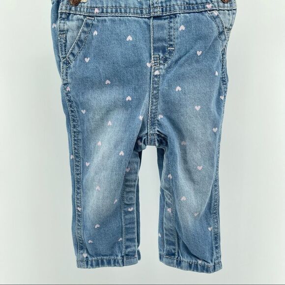 OshKosh B’gosh Baby Girl’s Vestbak Pink Hearts Denim Overalls Size 9M - Picture 3 of 17